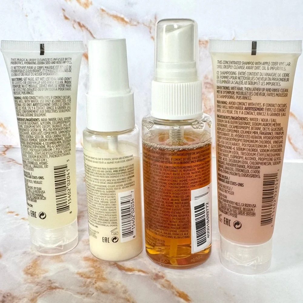 OUAI Detox Shampoo Leave in Conditioner, Wave Spray, Body Cleanser Hair Care Set